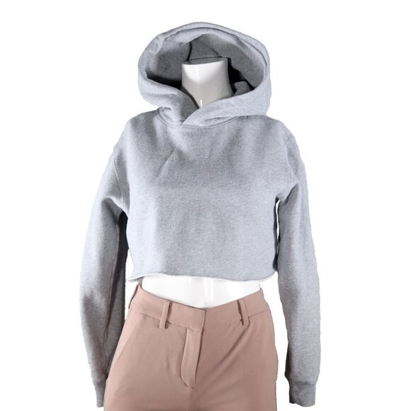 Aritzia Tna Women's Size XXS Gray Perfect Cropped Hoodie Cut-Off Fleece Sweater - Picture 9 of 9